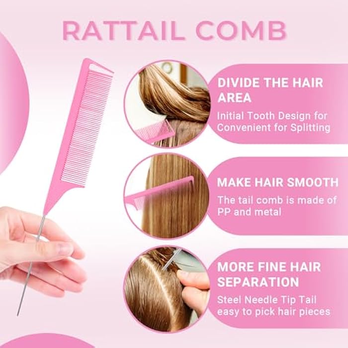 Wosyoodo Topsy Tail Hair Tool, Pink Hair Loop Pull Through Tool, French Braid Loop Tool with Rat Tail Comb, Hair Braiding Tool for Making Women and Girls Hair Style - Image 3